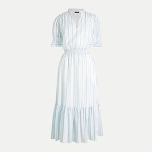 J Crew blue and white striped smocked ruffle dress L